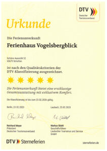 5 Sterne Urkunde Ferienhaus Vogelsbergblick