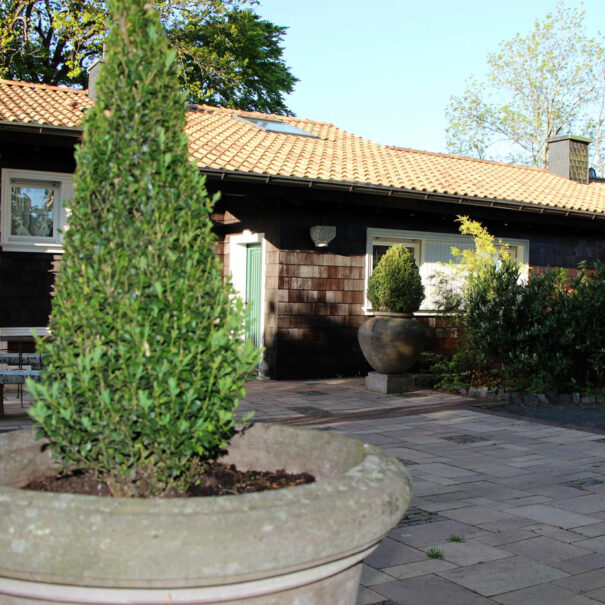 Blick zum Hauseingang Ferienhaus Vogelsbergblick
