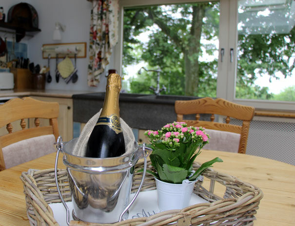Sekt für die Gäste in der Küche im Ferienhaus Vogelsbergblick